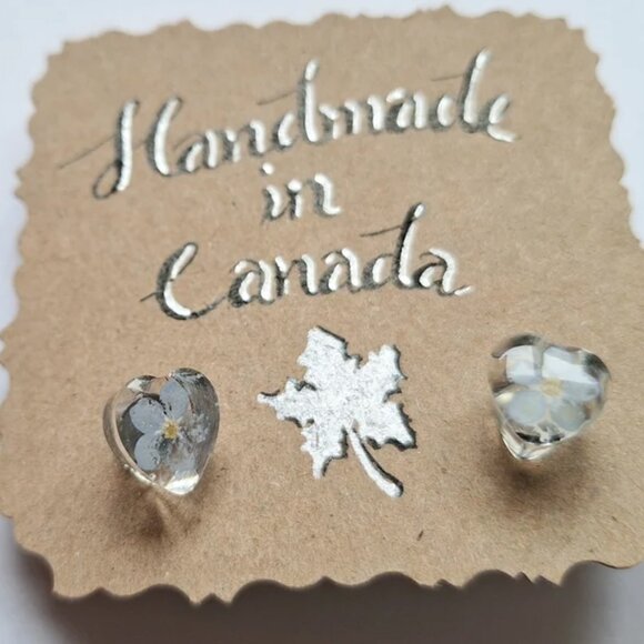 Handmade Heart Shape Real Forget Me Not Earrings/Forget-me-not stud earrings - Picture 6 of 7